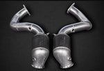 wide view of Capristo 100 Cell Sports Cat Downpipes (with Heat Blankets) for Aston Martin V12 Vantage AE31 2022+ with black background