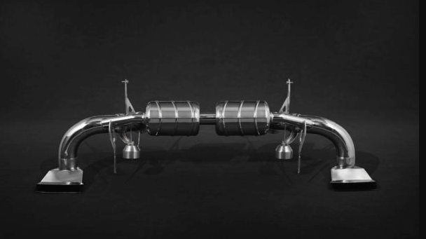 wide view of Capristo ECE Valved Exhaust (CES3) for Audi R8 (Gen2) 2015+ with black background