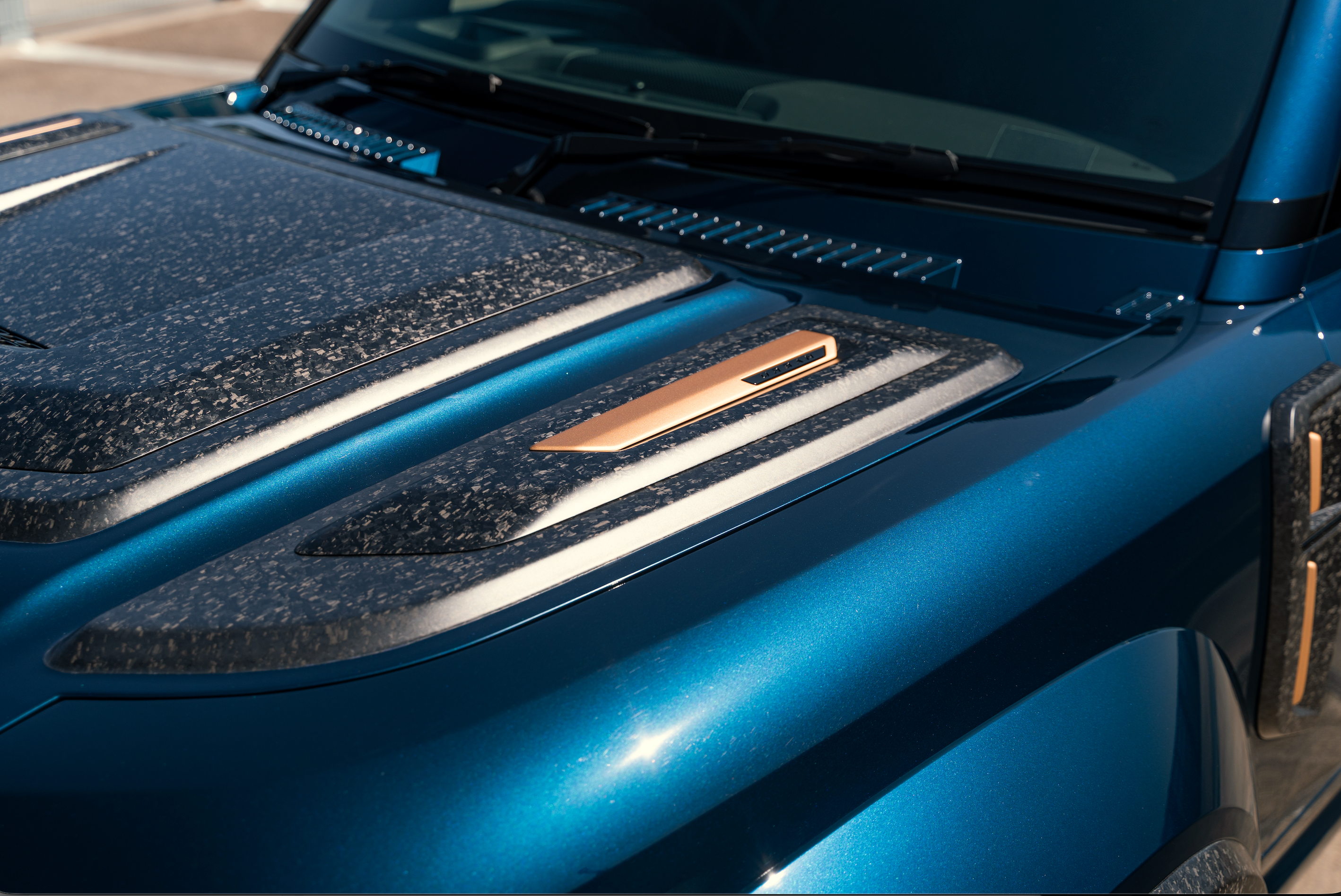 Forged carbon bonnet vent detailing on the Urban Defender OCTA