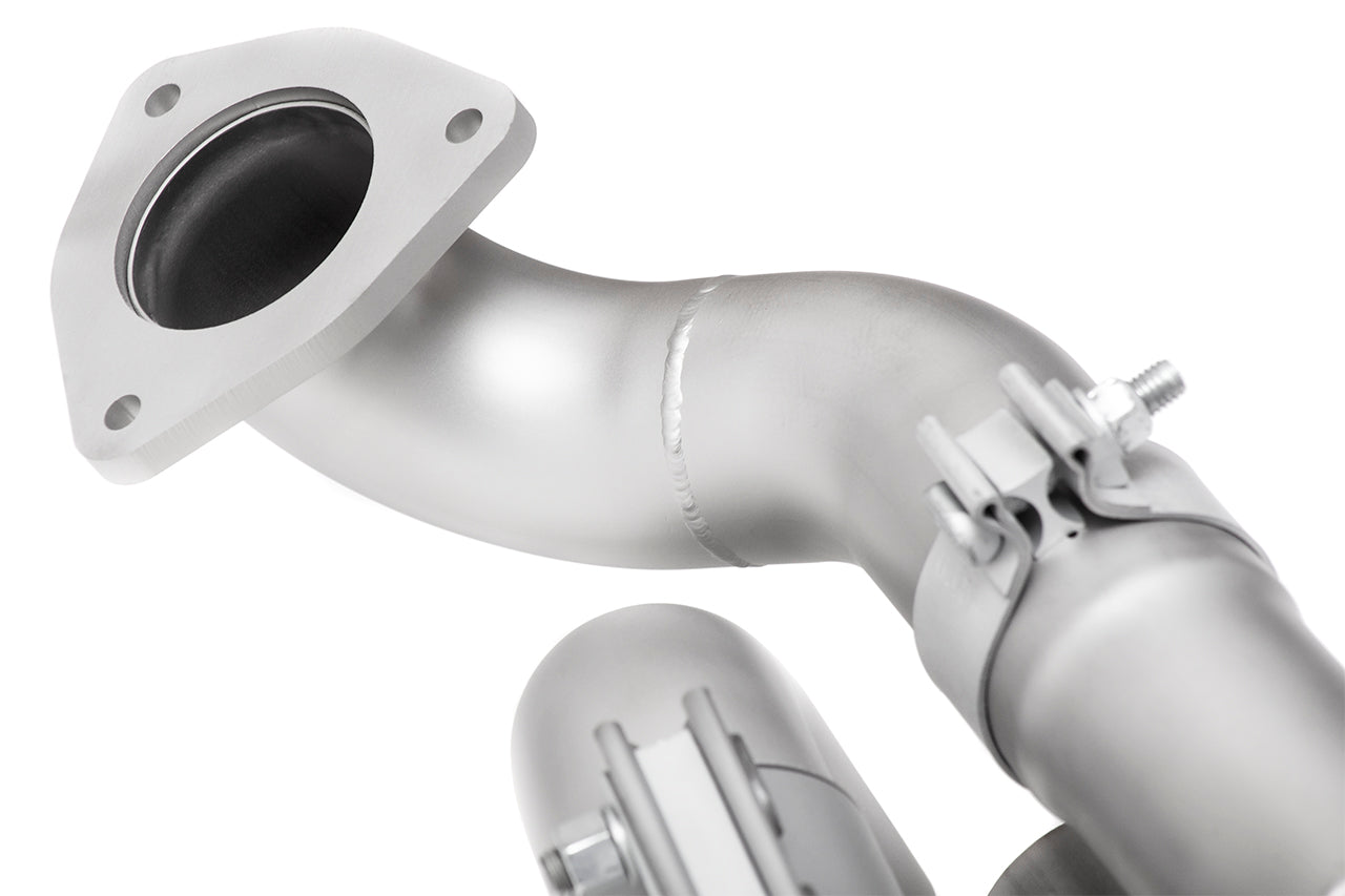 Soul 991.1 Carrera S / GTS valved performance exhaust system: close-up of an inlet flange and pipe