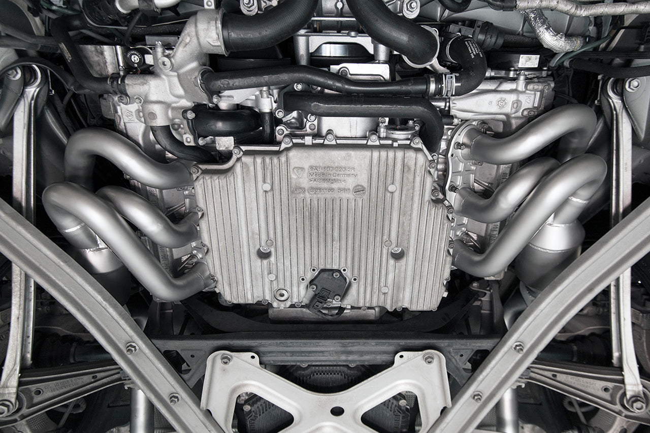 Soul 981 Boxster / Cayman long tube street headers: headers installed, view from below