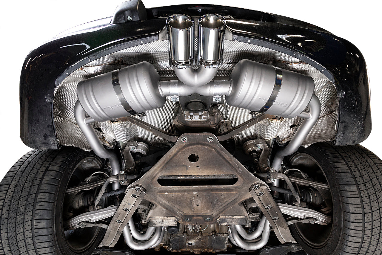 Soul 986 Boxster competition exhaust package: package installed, rear view from below
