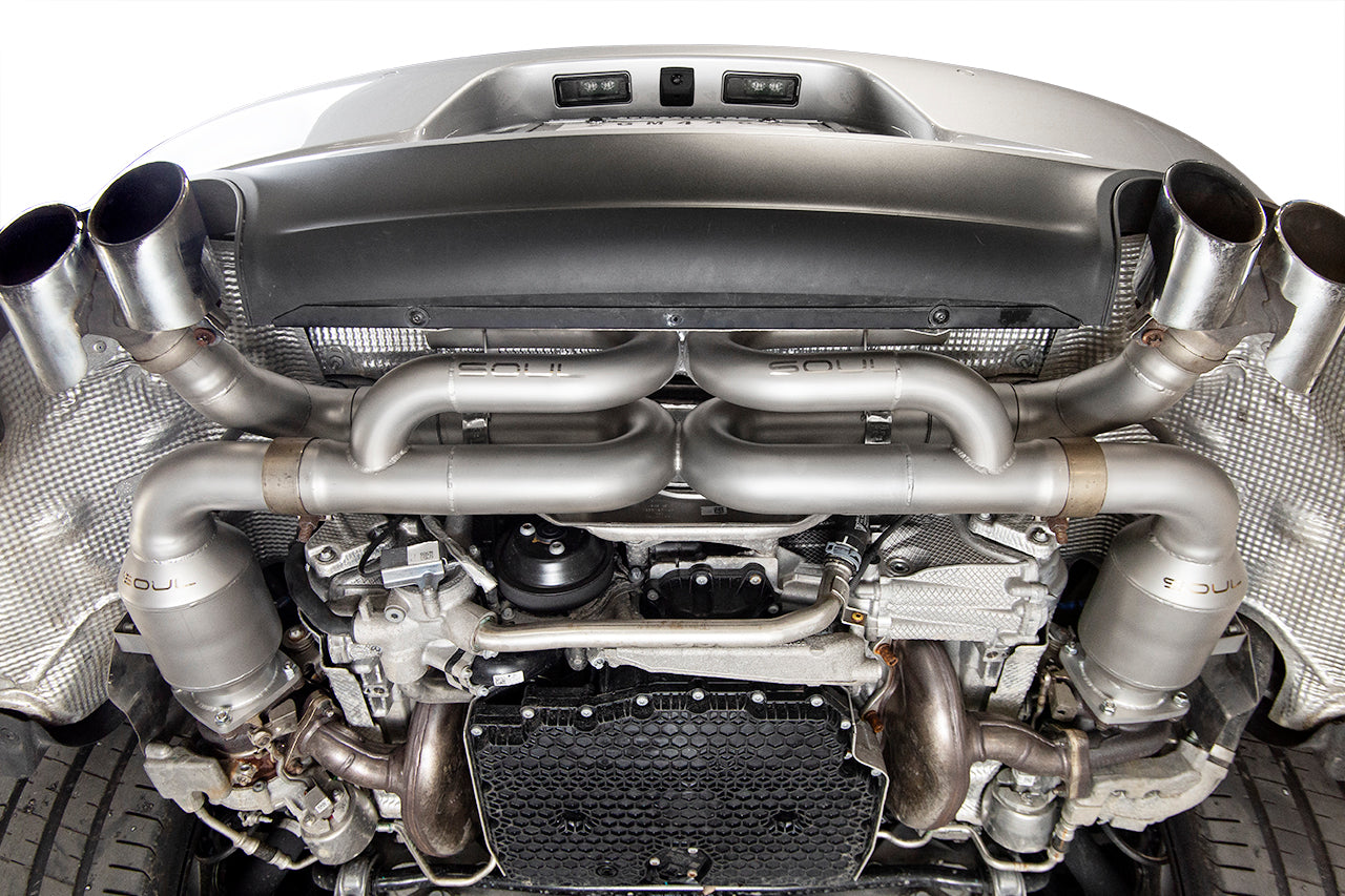 Soul 991.2 Carrera non-PSE street package: performance exhaust installed, view from below