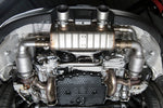 Soul 991.2 Carrera PSE sport cats / cat bypass pipes: sport cats installed, rear view from below