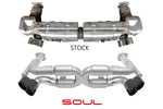 Soul 996 Turbo competition x-pipe exhaust system: stock exhaust above the SOUL competition exhaust