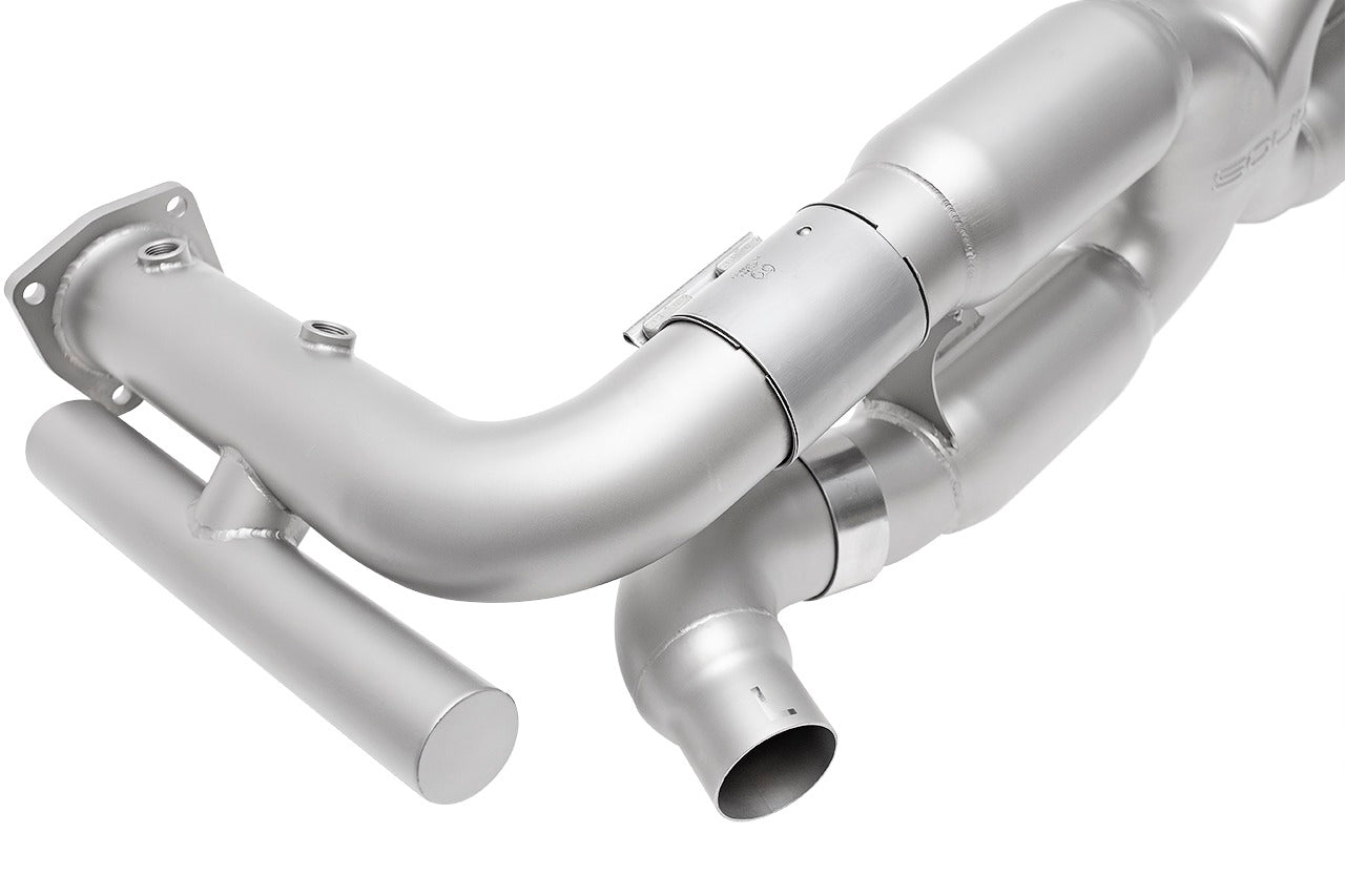 Soul 996 Turbo competition x-pipe exhaust system: competition exhaust, side view
