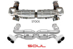Soul 996 Turbo sport x-pipe exhaust system: stock exhaust above the SOUL sport X-pipe exhaust
