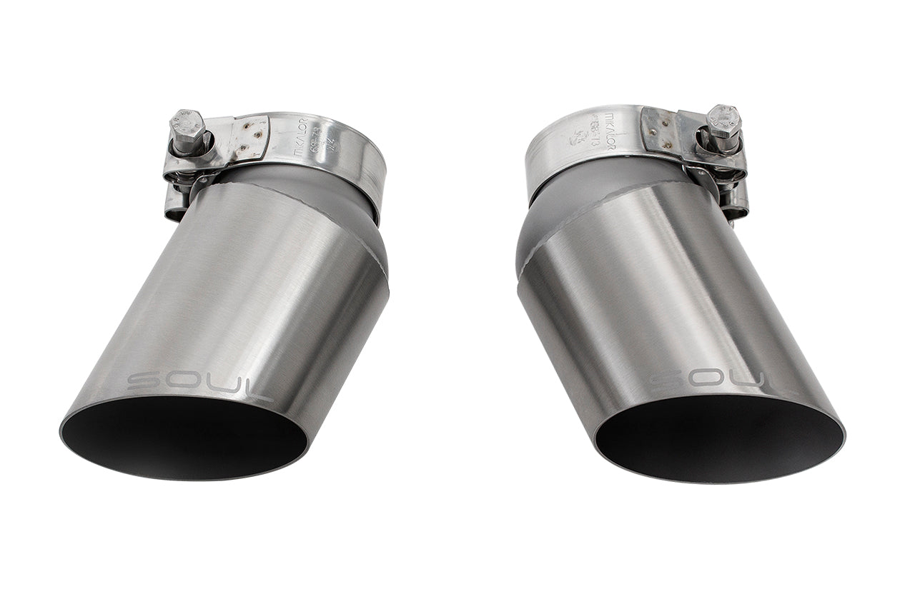 Soul 997.1 Turbo competition x-pipe exhaust system: pair of GT2-style tips in brushed finish