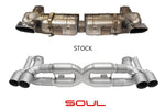 Soul 997.1 Turbo competition x-pipe exhaust system: stock exhaust above the SOUL competition exhaust
