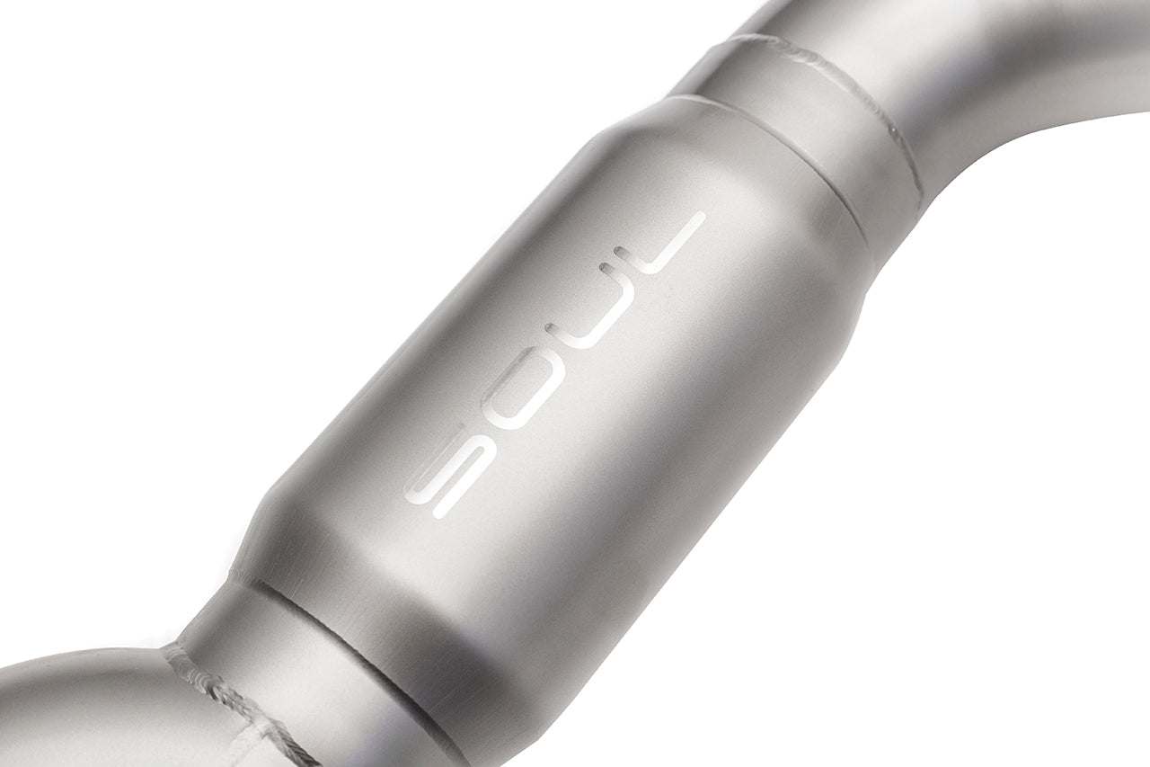Soul F10 M5 resonated muffler bypass exhaust: close-up of the resonator section