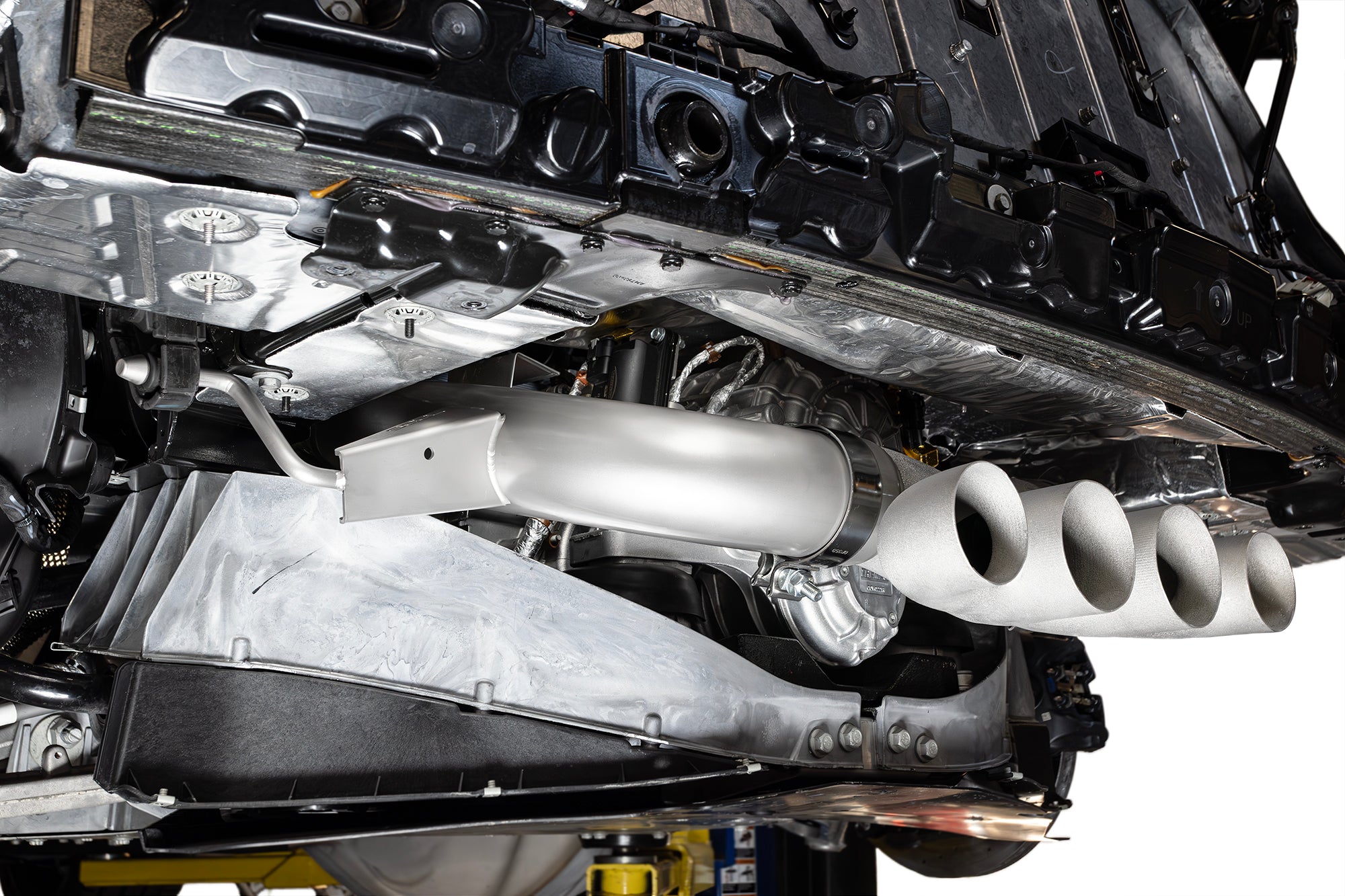 C8 Corvette ZR1 / ZR1X performance rear exhaust system: exhaust installed under the rear of the car
