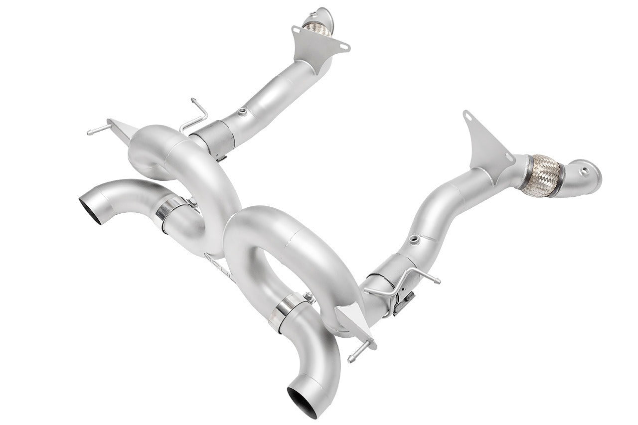 Soul 488 / 488 Pista 3.5″ performance exhaust systems: performance exhaust, angled view