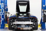 Soul Huracan LP610 / LP580 race exhaust system: race exhaust installed on a Huracan on a lift