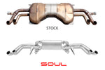 Soul Huracan LP610 / LP580 valved exhaust system: stock muffler above the SOUL valved exhaust