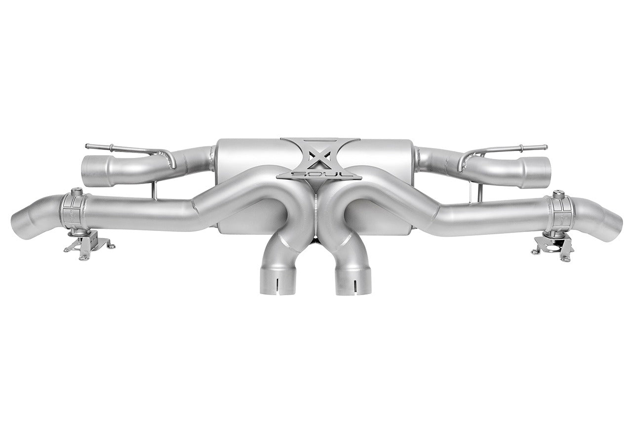 Soul Urus sport valved exhaust system: valved exhaust with X-pipe, top view