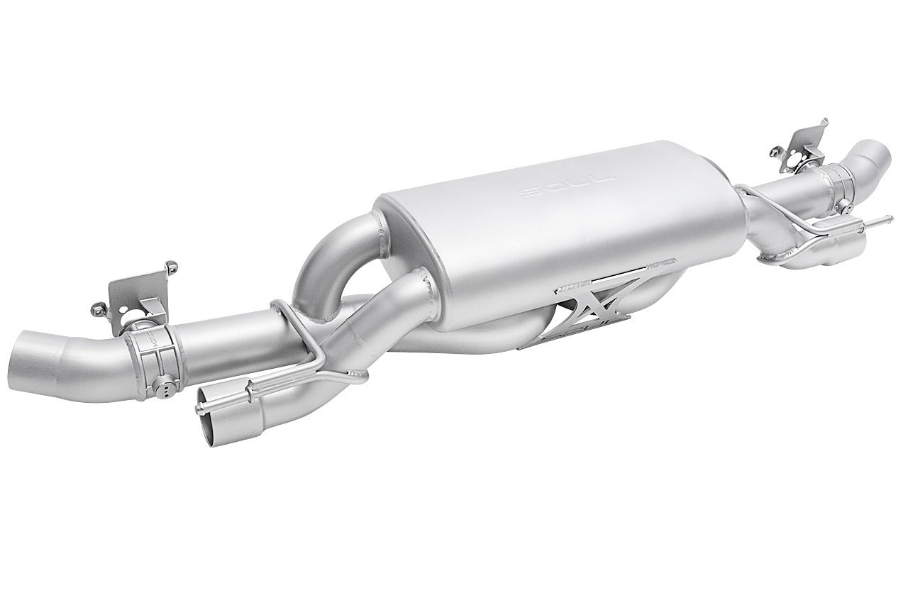 Soul Urus sport valved exhaust system: close-up of a valved muffler
