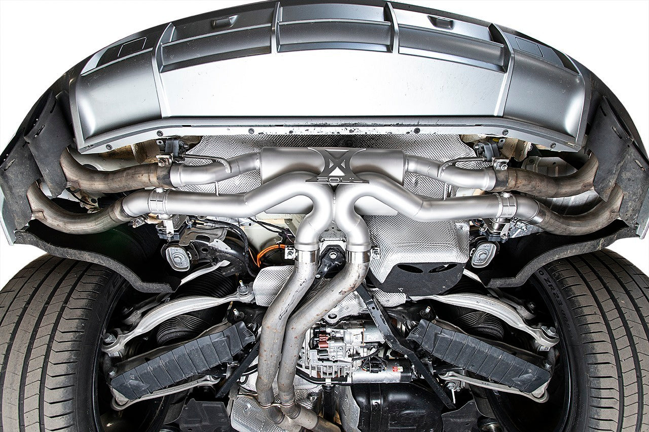 Soul Urus sport valved exhaust system: exhaust installed, view from below