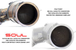 Soul 12C / 650S / 675LT catted / catless downpipes: stock cat beside the SOUL sport cat