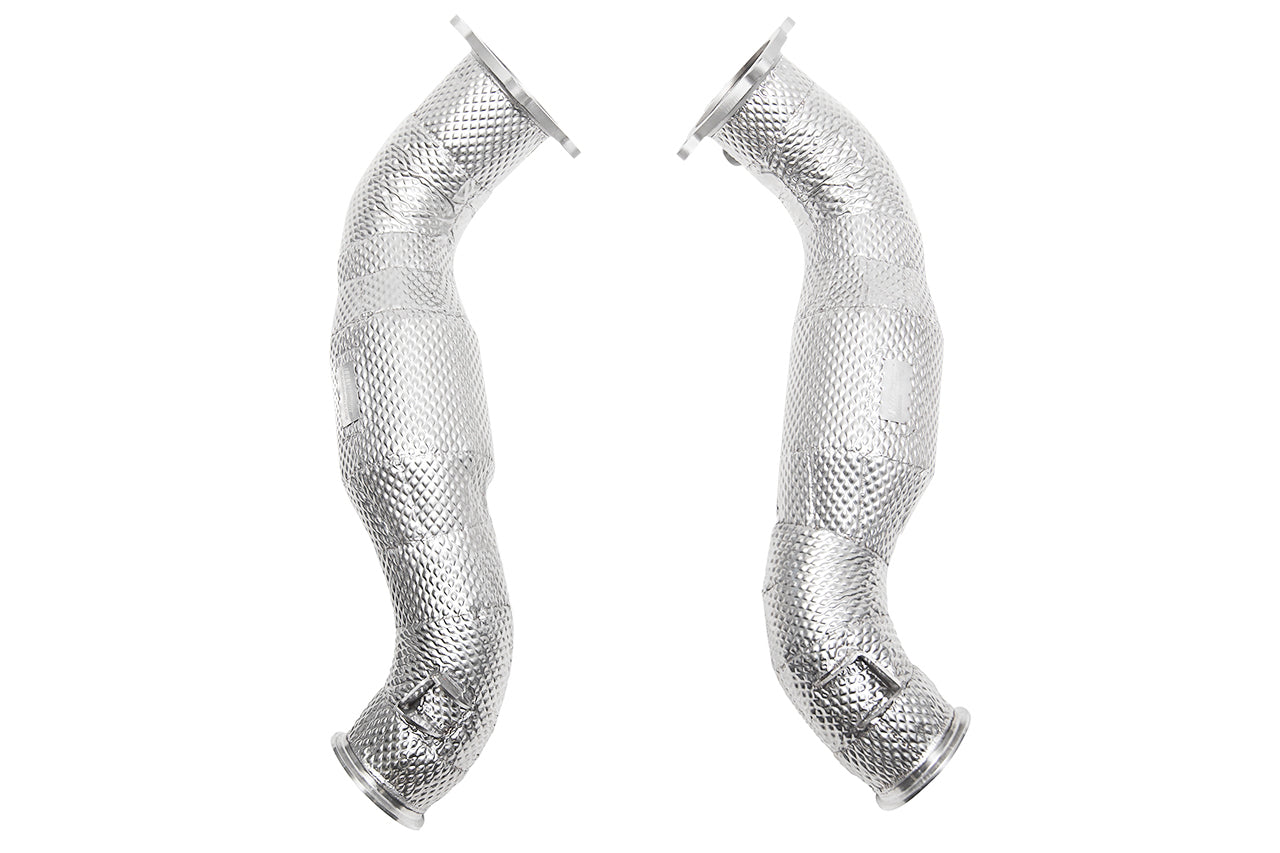 Soul 720S 3.5″ sport exhaust package: pair of sport downpipes with heat shields