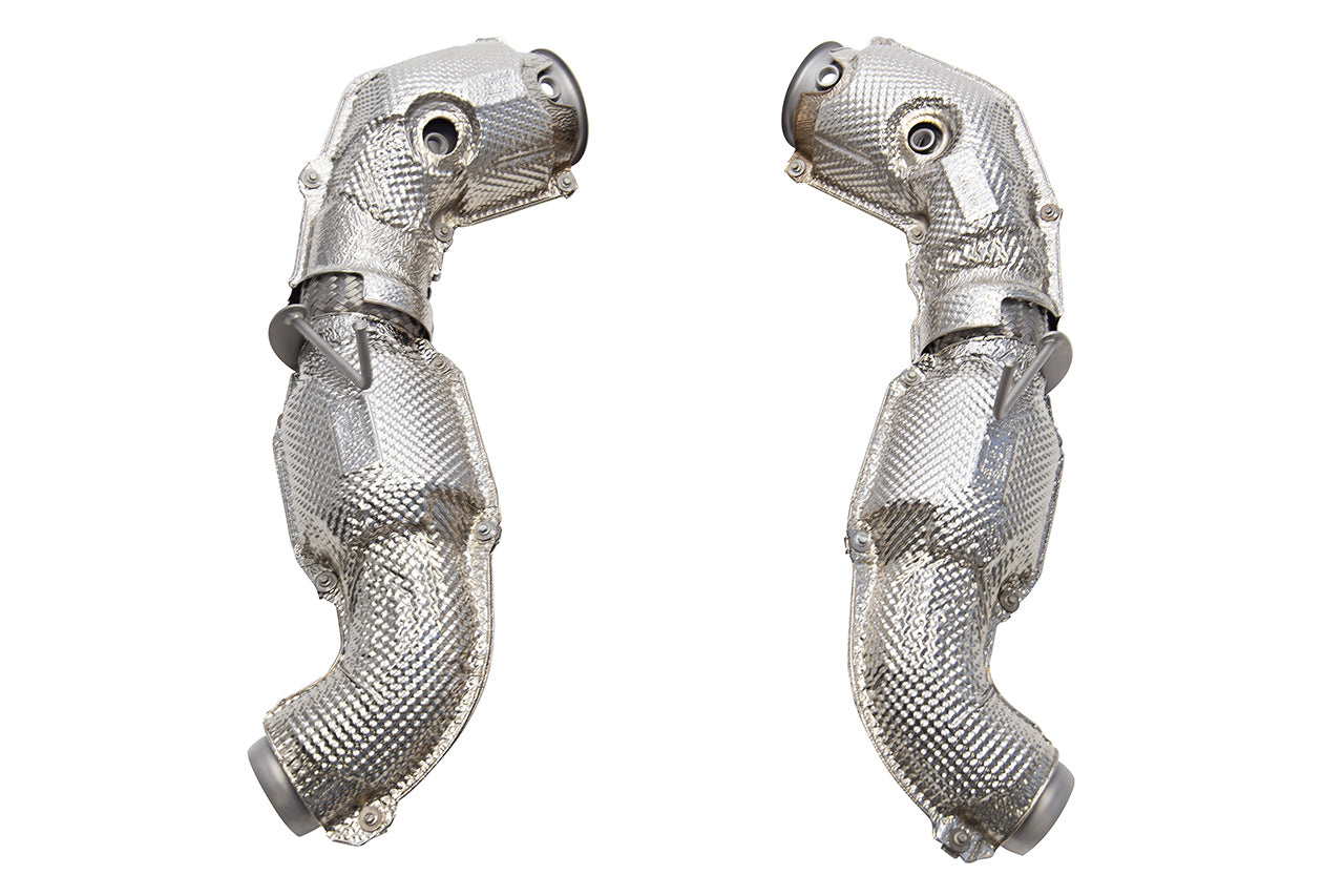 Soul 570S / 570GT / 540C catted / catless downpipes: pair of competition downpipes, front view