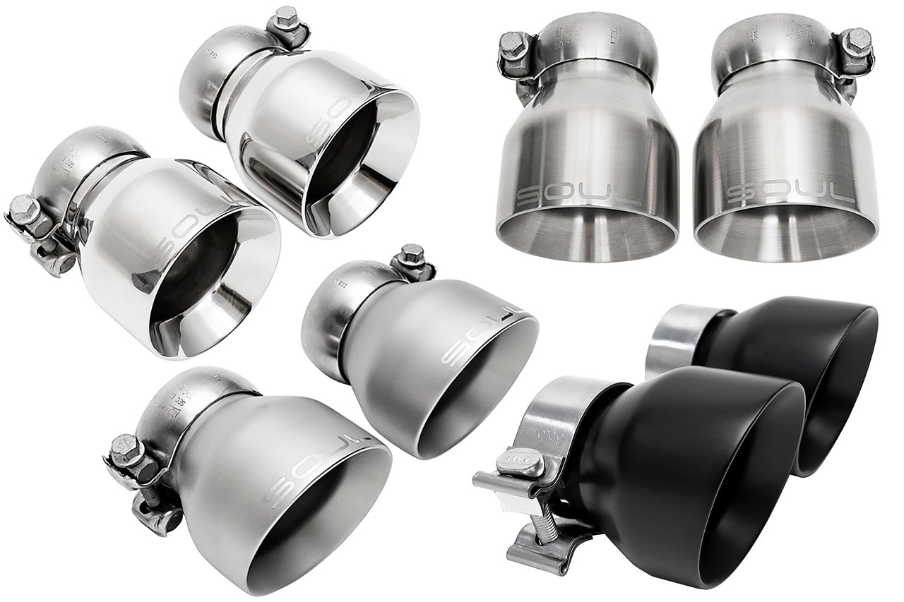 Soul 718 GT4 / Spyder / GTS valved exhaust system: tip set in satin and black finishes