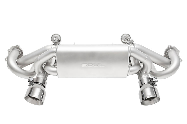 718 GT4 / Spyder / GTS valved exhaust system: valved exhaust with polished dual-wall tips, rear view