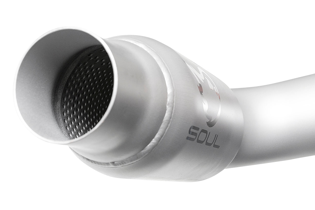 Soul 987.2 Boxster / Cayman race exhaust system: close-up of a resonator inlet