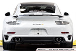 Soul 991 Turbo / Turbo S x-pipe exhaust: white 991 Turbo rear view, close