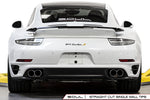Soul 991 Turbo / Turbo S x-pipe exhaust: white 991 Turbo rear view with tips installed