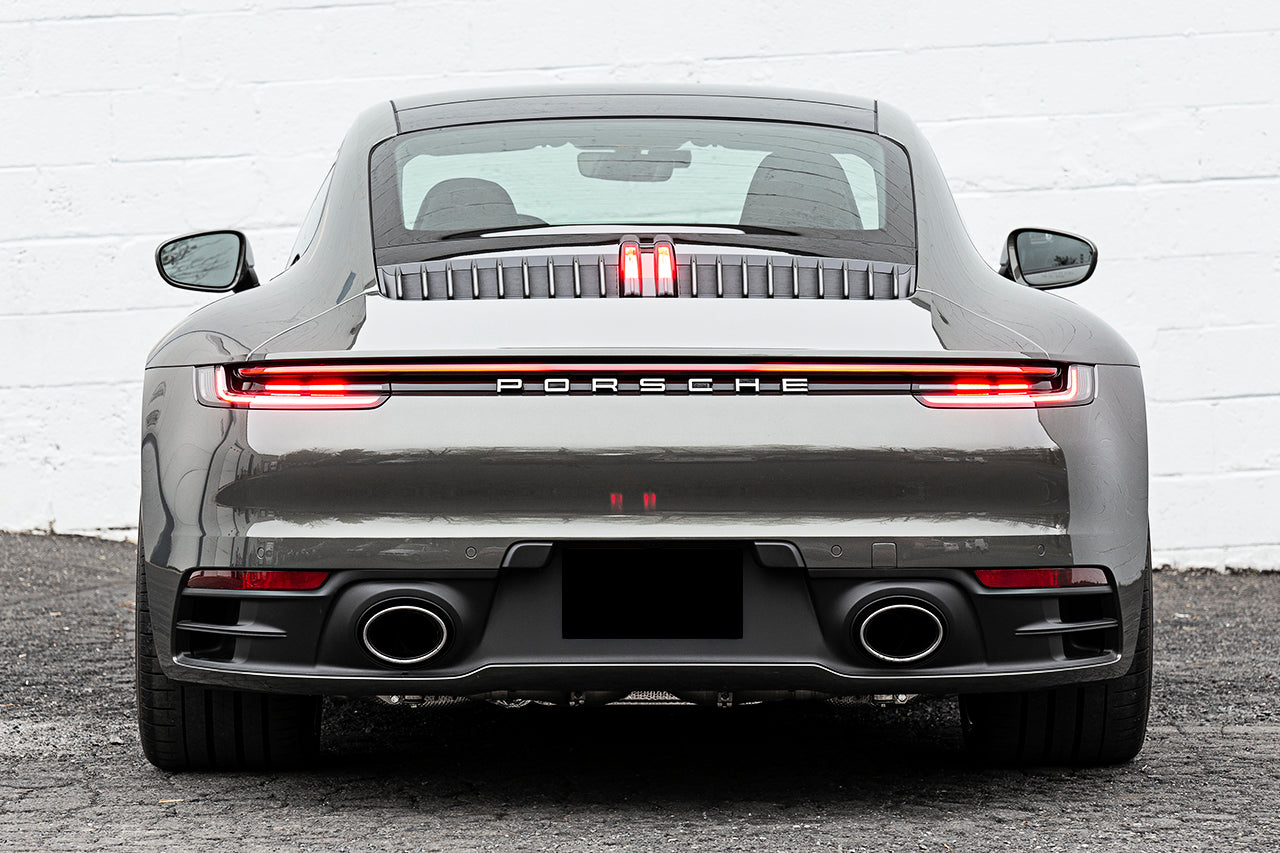 Soul 992.1 Carrera performance exhaust systems: silver 992 Carrera rear view with tips installed