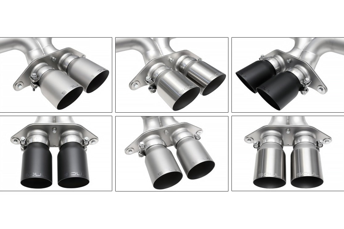 Soul 992.2 GT3 performance exhaust system: chart of tip finishes for the GT3 exhaust