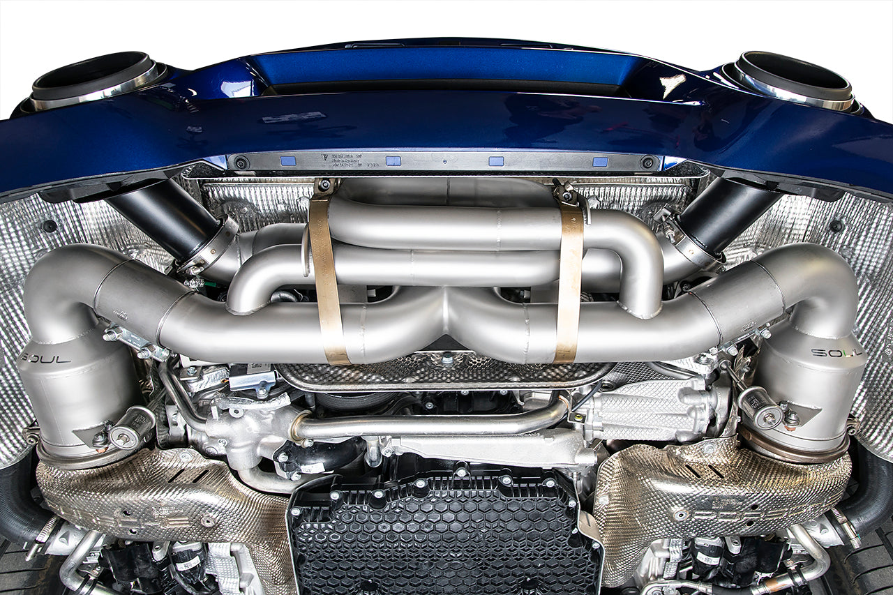 Soul 992 Turbo / Turbo S performance exhaust systems: exhaust installed, view from below