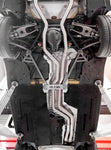Capristo post cat spare pipes installed under a BMW M3/M4, underbody view