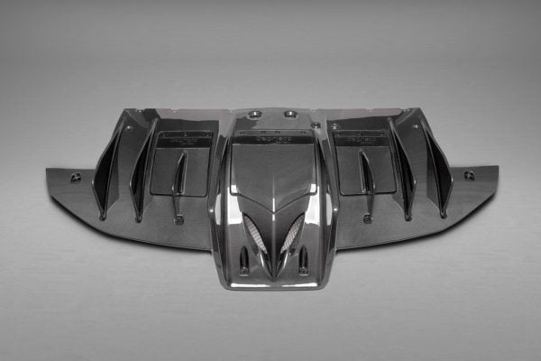 wide view of Capristo Carbon Rear Diffuser (Matte) for Ferrari 458 Speciale 2013-2015 with white background