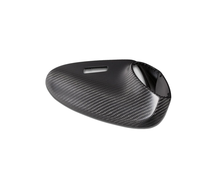 A front view of TECHART Side Mirror Bottom Shells (L/R) Carbon "matte" Standard Design for Porsche 991/ 981 with a white background