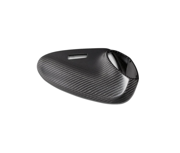 A front view of TECHART Side Mirror Bottom Shells (L/R) Carbon "matte" Standard Design for Porsche 991/ 981 with a white background