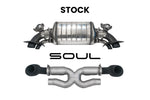 Soul 992.2 Carrera x-pipe exhaust system: stock exhaust above the SOUL X-pipe