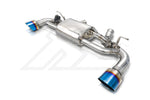 A top view of Fi EXHAUST Valvetronic Cat-Back System for Toyota MK5 A90 Supra 3.0T 89mm Ultimate Power Version 2020+ muffler with white background