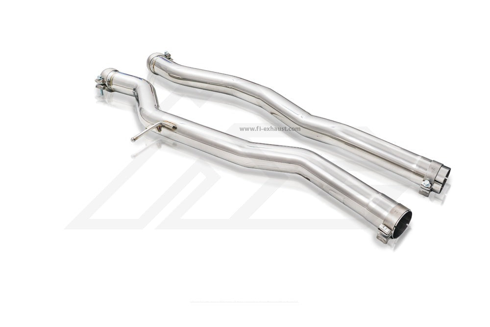 A top view of Fi EXHAUST Valvetronic Cat-Back System for Toyota MK5 A90 Supra 3.0T 89mm Ultimate Power Version 2020+ downpipe with white background