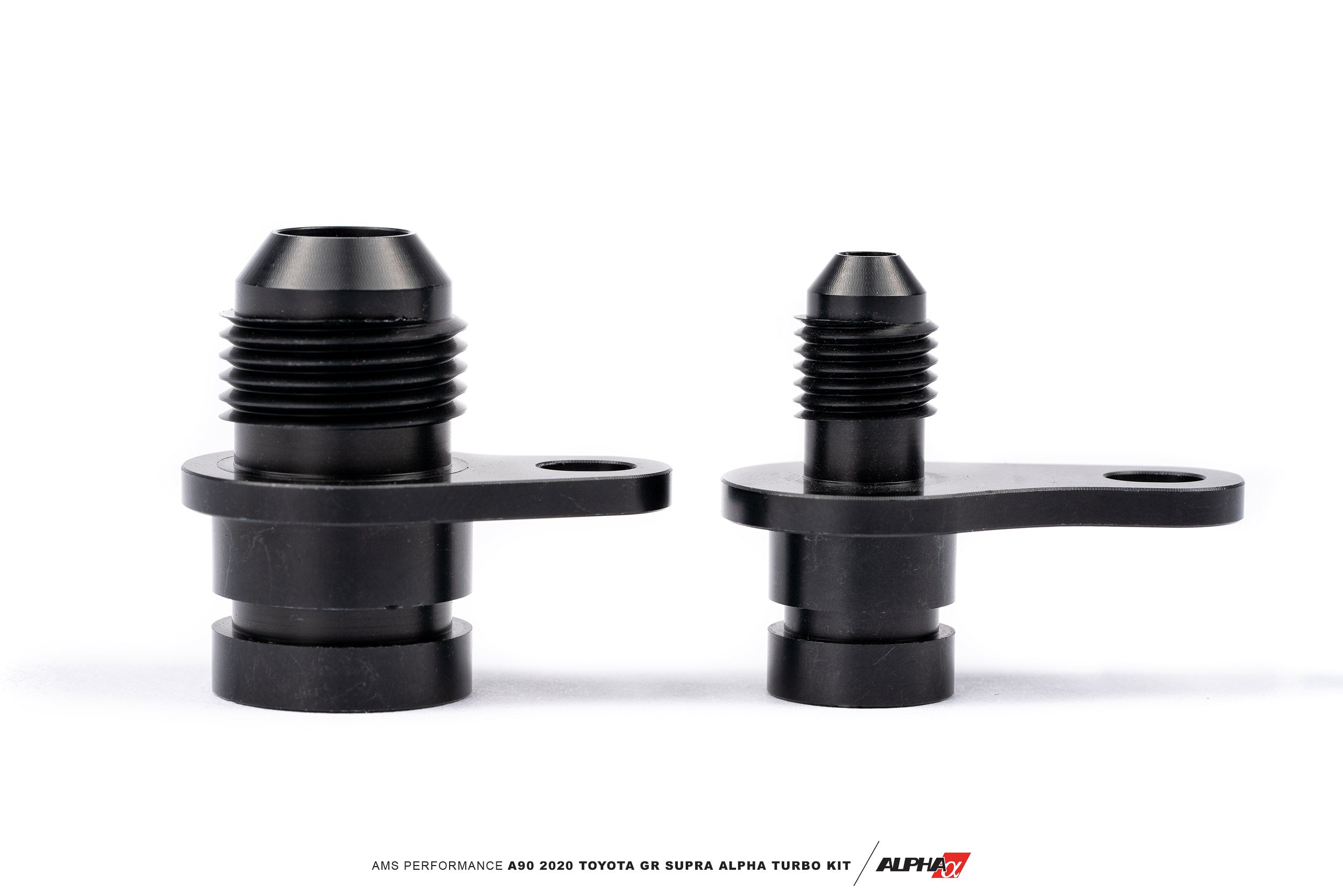 Billet aluminum AN adapter fittings from the AMS Alpha 8 Supra kit