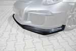 A close up view of TECHART Front Spoiler Carbon "glossy" for Porsche 991.1 GT3 RS until MY16 with the spoiler highlighted