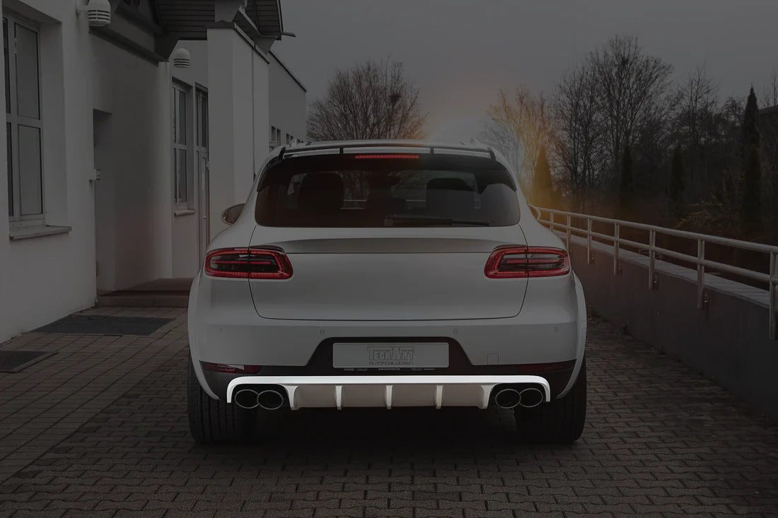 A back wide view of TECHART Rear Diffusor for Porsche 95B Macan with the diffusor highlighted 