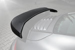 A close up view of TECHART Rear Spoiler II Profile Carbon "matte" for Porsche 991 / 981 / 718 / 971 fitted on a car with the profile highlighted