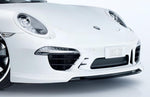 A front view of TECHART Front Spoiler I Porsche 991.2 Carrera / Targa fitted on a white Porsche with white background