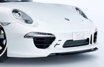 A front view of TECHART Front Spoiler I Porsche 991.2 GTS / Targa 4 GTS fitted on a white Porsche with white background