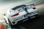A back view of TECHART Rear Diffuser Porsche 991.1 Turbo / S fitted on a Porsche 