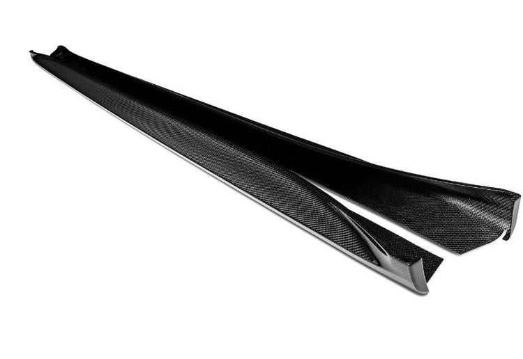 A side wide view of TECHART Side Skirt Panels Glossy Carbon Fiber Porsche 991 Carrera 4 / Targa 4 / GT3 with white background
