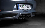 A close up view of TECHART Rear Diffusor Add-On for Centered Exhaust Outlet Porsche 991.2 Carrera / Targa fitted on a car