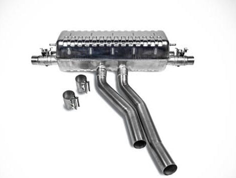 A front view of TECHART Center Muffler Replacement Pipe Double Flow Porsche Cayenne / GTS / Turbo