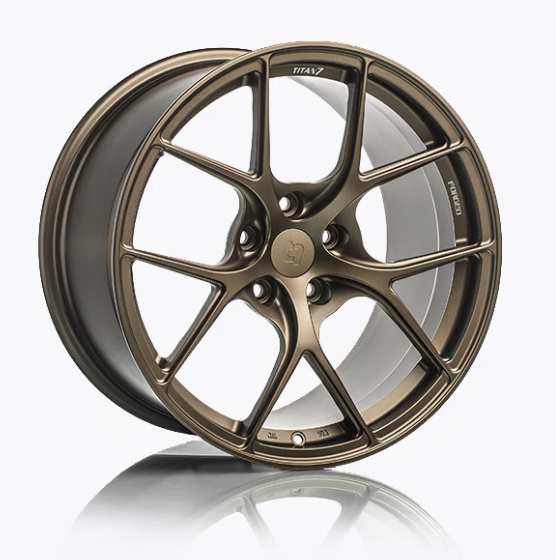 A side view of 7 T-S5 Forged Split 5 Spoke Exotic Wheels in Techna Bronze for BMW F87 M2 COMPETITION ZCP 2018-2023